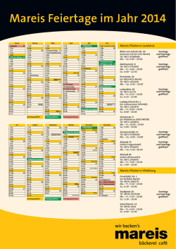 Feiertagskalender 2014 B&auml;ckerei Mareis GmbH