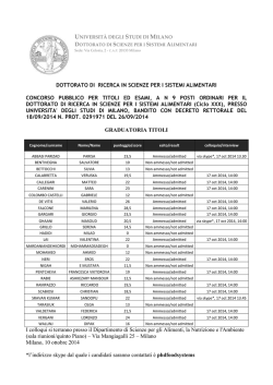 DOTTORATO DI RICERCA IN SCIENZE PER I SISTEMI ALIMENTARI