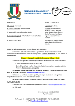 Convocazione U14 16 marzo Orio al Serio