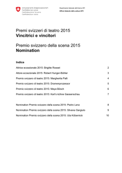 Premi svizzeri di teatro 2015 Vincitrici e vincitori Premio svizzero