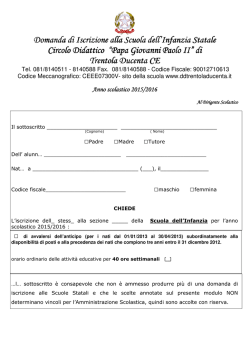 Domanda di Iscrizione alla Scuola Domanda di Iscrizione alla