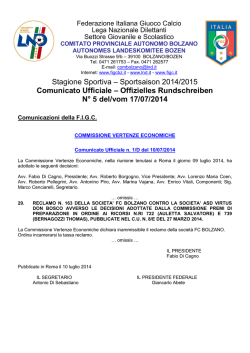 Stagione Sportiva &ndash; Sportsaison 2014/2015 Comunicato