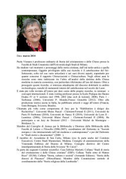 Paola Vismara &egrave; professore ordinario di Storia della Chiesa presso