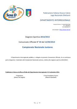 Scarica il Calendario del campionato Juniores