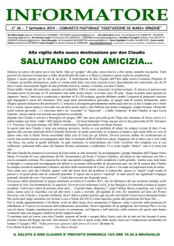 Info CP 26/14 - Comunit&agrave; Pastorale "Visitazione di Maria Vergine"