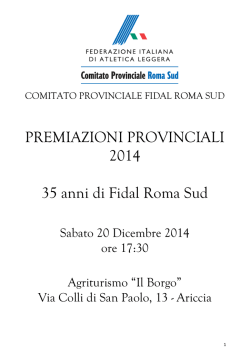 Lista Premiazioni Provinciali 2014 (Elenco sintetico)