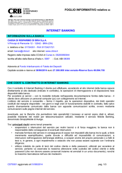 FOGLIO INFORMATIVO relativo a: INTERNET BANKING