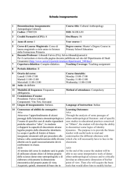 Antropologia Culturale - Corso di laurea magistrale in Scienze della