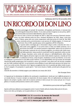 Dal 30 novembre la messa dei fanciulli delle