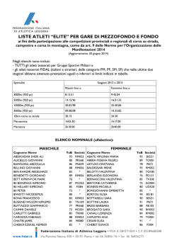 LISTE ATLETI &ldquo;ELITE&rdquo; PER GARE DI MEZZOFONDO E FONDO