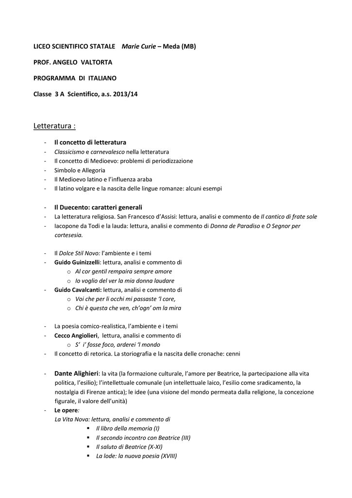 Parafrasi Del Cantico Di Frate Sole