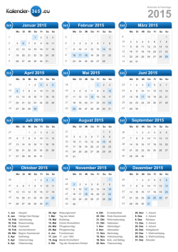 Kalender 2015 & Feiertage 2015 (hochformat)