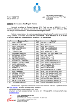 Prot. n&deg; 079/CQP-Atl Bari, 27 febbraio 2015 e, p.c. Alle