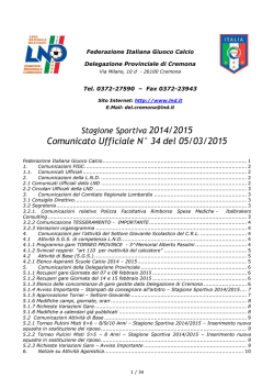 Comunicato Ufficiale N&deg; 34 del 05/03/2015