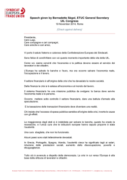 Speech given by Bernadette S&eacute;gol, ETUC General Secretary UIL