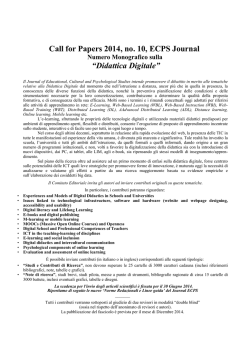 Call for Papers 2014, no. 10, ECPS Journal “Didattica