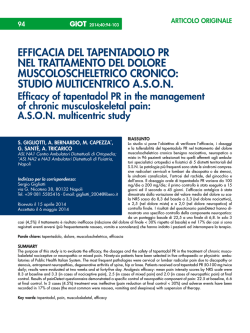 Efficacia dEl TapEnTadolo pR nEl TRaTTamEnTo dEl doloRE