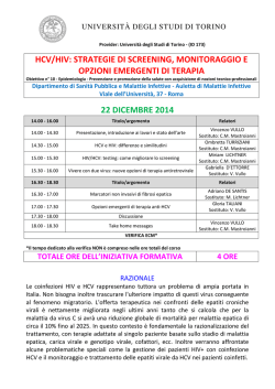 hcv/hiv: strategie di screening, monitoraggio e opzioni emergenti di