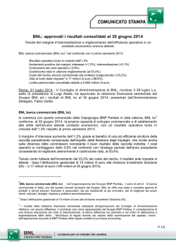 BNL: approvati i risultati consolidati al 30 giugno 2014