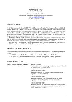 CURRICULUM VITAE &ndash; Silvia Gilardi - Universit&agrave; degli Studi di Milano