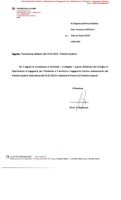 Oggetto: Trasmissione delibere CdD 31.07.2013