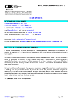 FOGLIO INFORMATIVO relativo a: HOME BANKING
