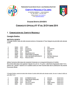 Comunicato Ufficiale n. 47 del 20 Ottobre 2014