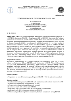 Ministero della Salute I CORSO FORMAZIONE ISPETTORI REACH