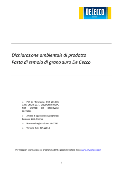 Dichiarazione ambientale di prodotto Pasta di semola di grano duro