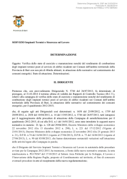 Determina Dirigenziale n. 2397 31 marzo 2014 Stato Attuativo DPR