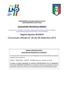Comunicato Ufficiale n&deg; 09 del 08.09.2014