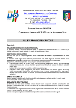 Calendario Allievi provinciali 2014-2015