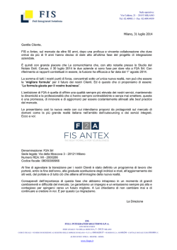 Comunicazione fusione FIS e Antex - Fis, servizi amministrativi