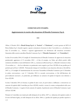 Aggiornamento in merito alla situazione finanziaria