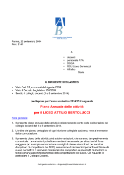 Piano Annuale delle attivit&agrave; per il LICEO ATTILIO BERTOLUCCI