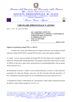 CircDirig 436 presentazione Progetti POF a.s. 2014.15