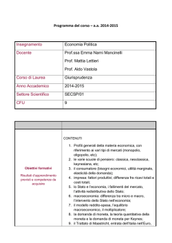 Programma del corso &ndash; a.a. 2014-2015 Insegnamento Economia