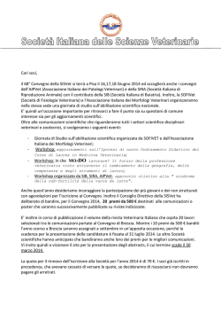Cari soci, il 68&deg; Convegno della SISVet si terr&agrave; a Pisa il 16,17,18