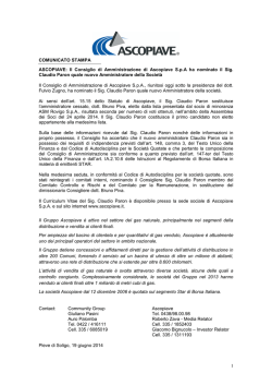 Il Consiglio di Amministrazione di Ascopiave SpA ha nominato il Sig