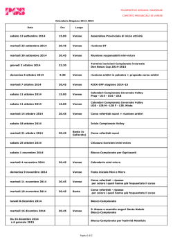 Calendario appuntamenti PGS stagione 2014/2015