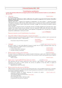 Universit&agrave; Popolare 2014 &ndash; 2015 Corsi del primo