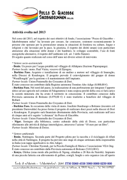 Attivit&agrave; svolta - Pozzo di Giacobbe