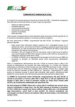 Comunicato Sindacale CCSL FCA e CNH Industrial.
