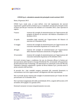 GTECH S.p.A.: calendario annuale dei principali eventi