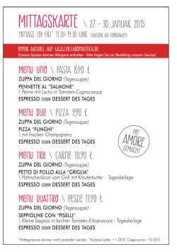 Menu tre \ carne 10,90 &euro; Menu quattro \ pesce 11