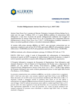 Prestito obbligazionario Alerion 2015-2022