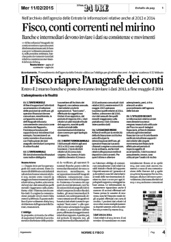 2015 02 11 .. Il Fisco Completa l`Anagrafe dei Conti Correnti .. 24Ore