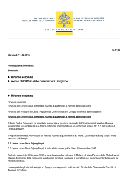 Rinunce e nomine Avviso dell`Ufficio delle Celebrazioni Liturgiche