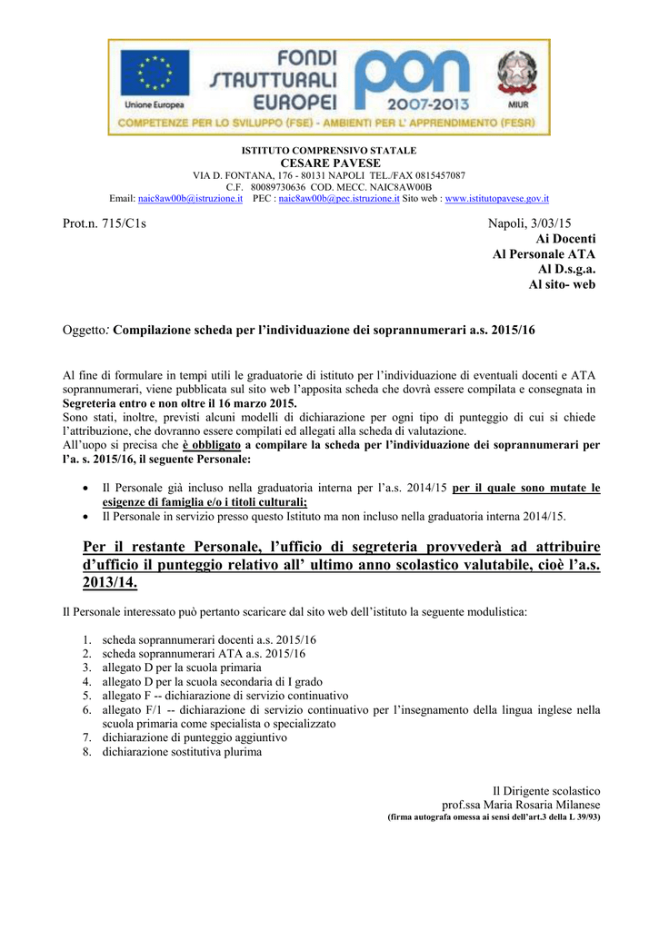 Compilazione Scheda Per Istituto Comprensivo Statale