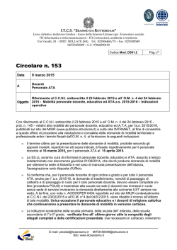 153 - 09/03/2015 - Mobilit&agrave; personale Docente e ATA